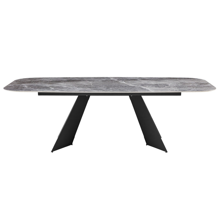 94" Faux Marble Ceramic And Steel Double Pedestal Base Dining Table - Gray