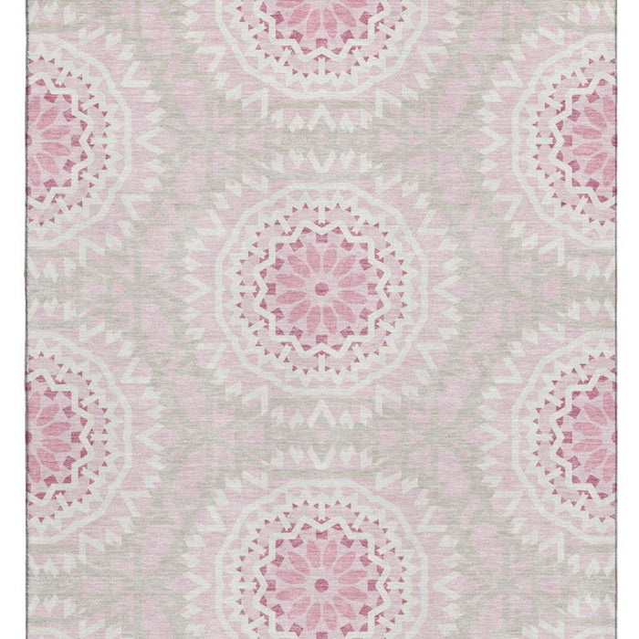 10' X 14' Geometric Washable Area Rug With UV Protection (652275) - Pink / Ivory
