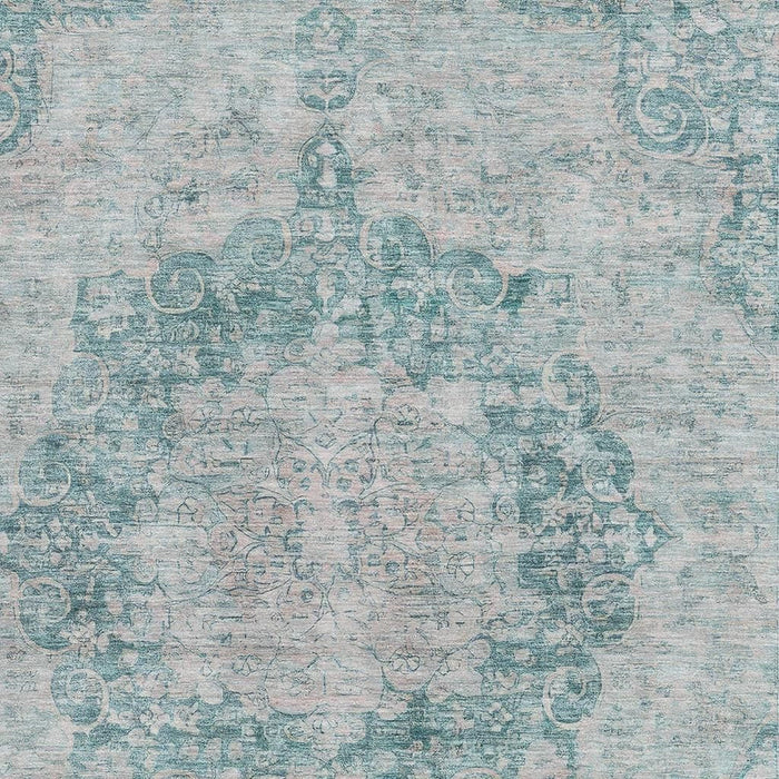 10' X 14' Oriental Washable Area Rug With UV Protection (692340) - Teal / Silver