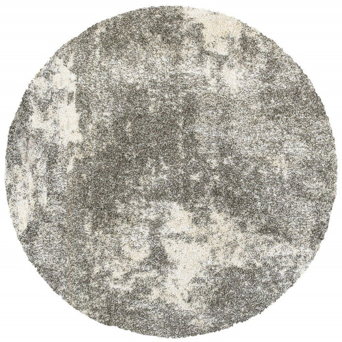 8' Round Distressed Abstract Area Rug - Gray And Ivory