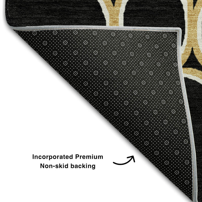 10' X 14' Geometric Washable Area Rug With UV Protection (681671) - Black / Ivory / Gold