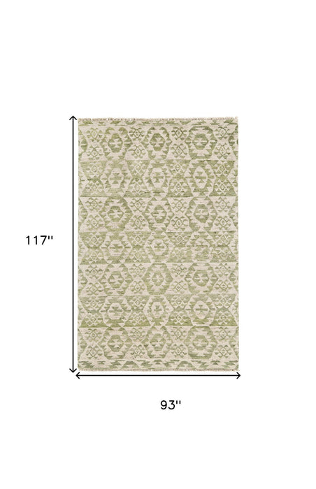 8' x 10' Wool Southwestern Hand Knotted Area Rug - Green And Ivory