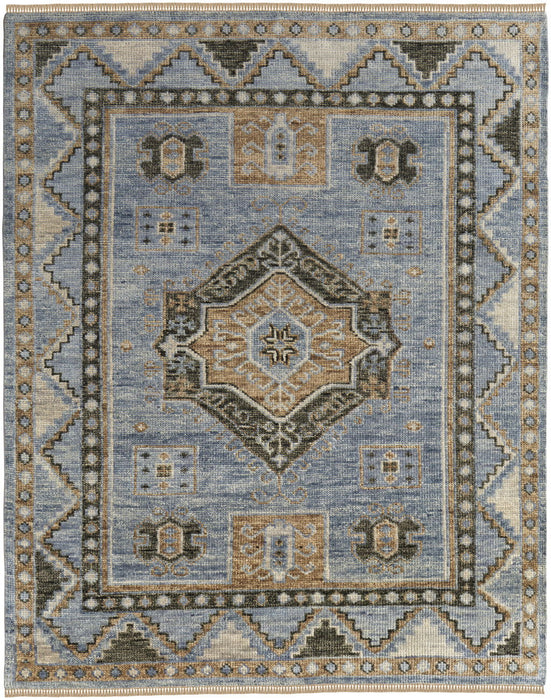 10' x 14' Wool Oriental Hand Knotted Area Rug With Fringe - Ivory Tan And Blue