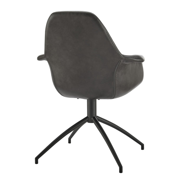Upholstered Faux Leather And Steel Dining Arm Chair - Gray