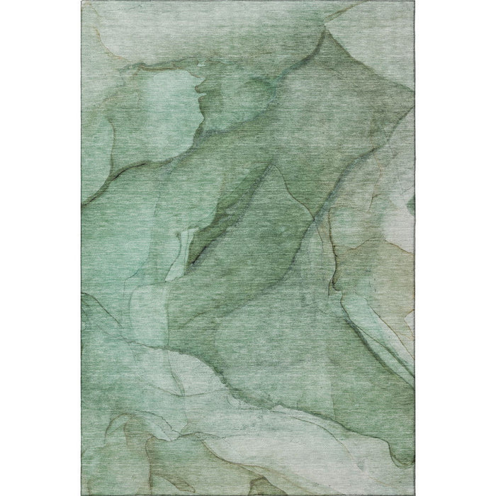 10' X 14' Abstract Washable Area Rug With UV Protection (651100) - Green / Ivory