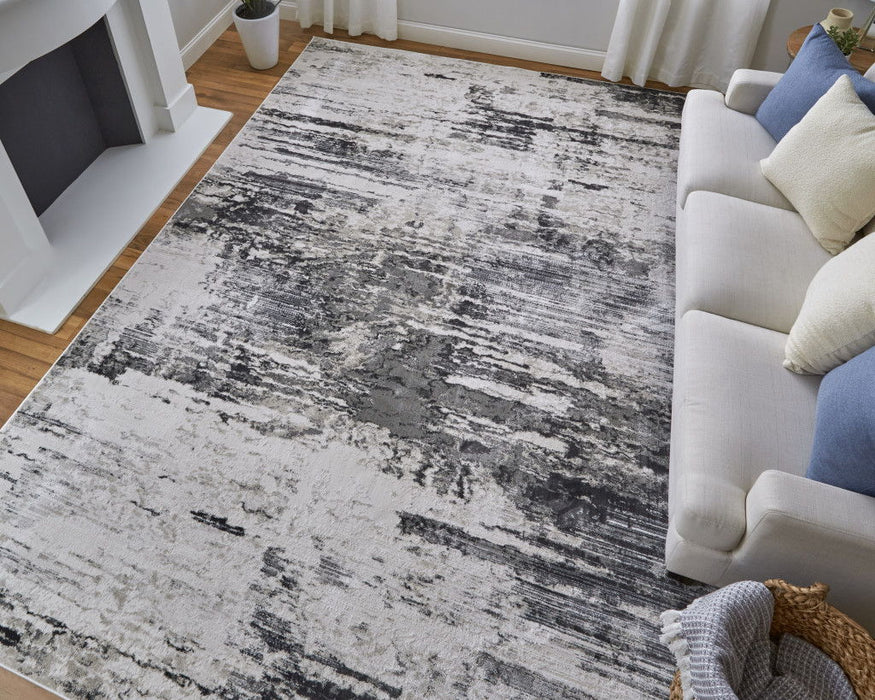 8' x 11' Abstract Power Loom Worn Faded Area Rug - Gray Ivory And Taupe