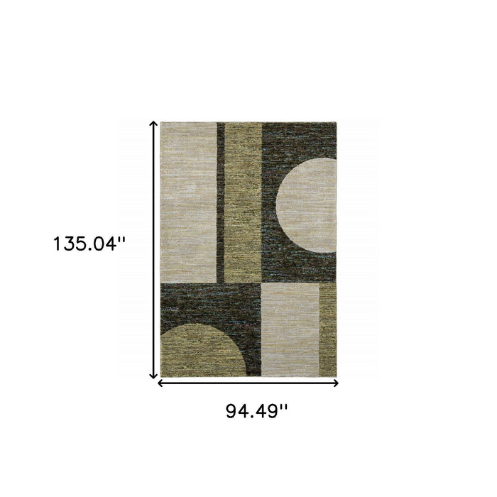 8' x 11' Geometric Power Loom Area Rug - Beige And Blue