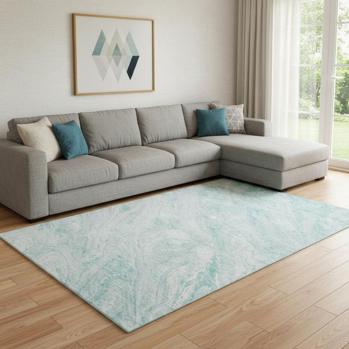 10' X 14' Abstract Washable Area Rug With UV Protection (653470) - Teal / Ivory