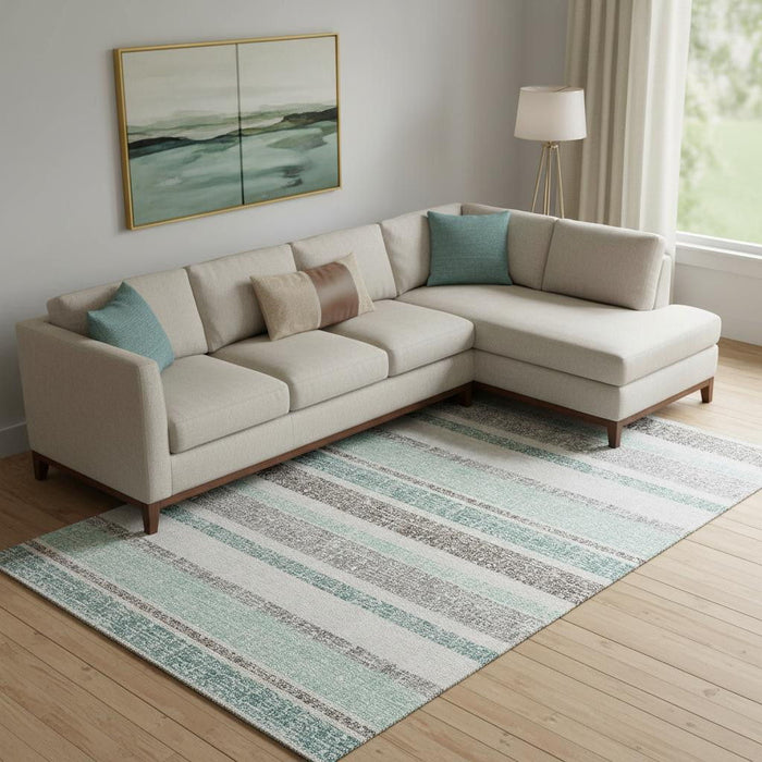 10' X 14' Striped Washable Area Rug With UV Protection (718635) - Teal / Gray