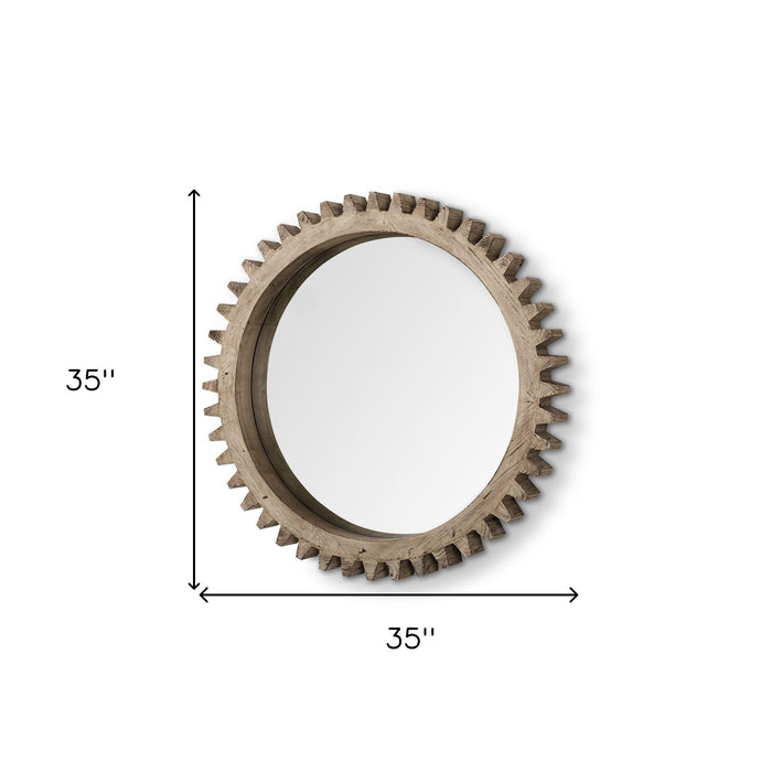 35" Abstract Wood Framed Accent Mirror - Brown