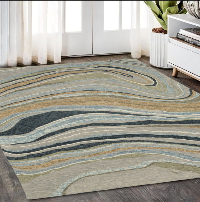 5' X 8' Wool Abstract Hand Tufted Area Rug - Gray And Blue