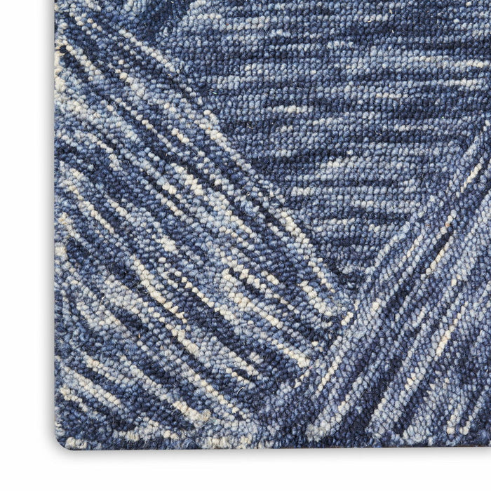 8' X 11' Wool Geometric Area Rug - Denim Blue / Ivory