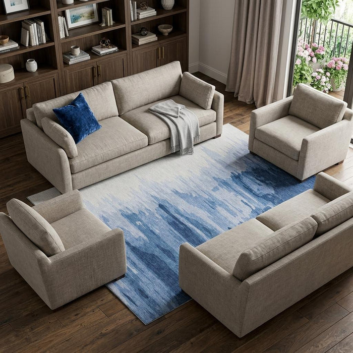 10' X 14' Abstract Washable Area Rug With UV Protection (682379) - Navy Blue / Ivory