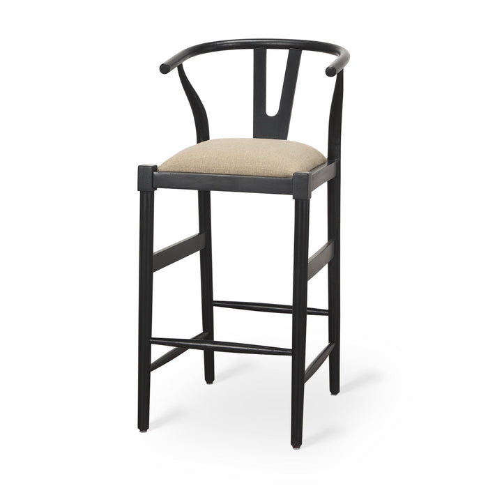 Fabric Solid Wood Bar Chair - Taupe / Black