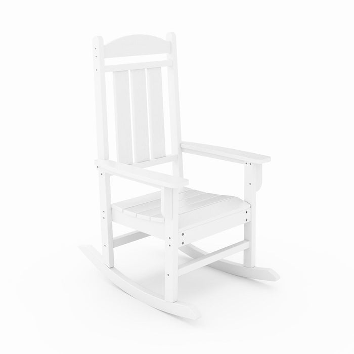 Giga traditional porch rocker chair made of HDPE poly lumber, suitable for porch, patio, and garden seating.