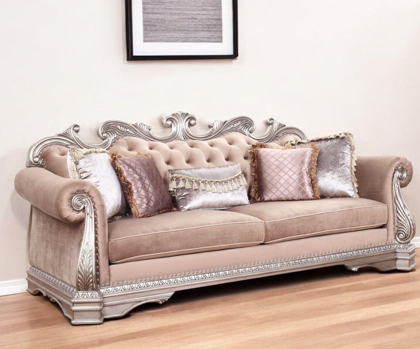Velvet Sofa And Toss Pillows With Champagne Legs - Light Pink