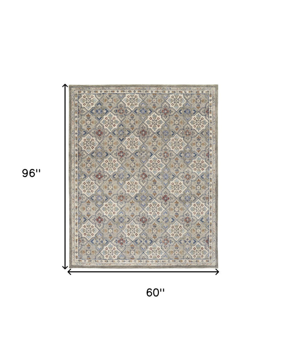 5' x 8' Wool Patchwork Hand Tufted Area Rug - Taupe And Ivory