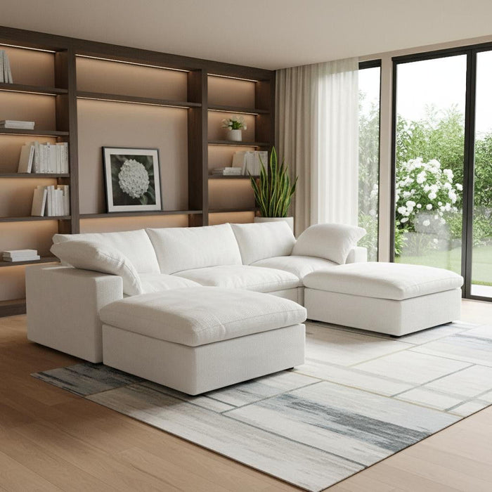 120" 2 Piece Living Room Set Blend Modular Sofa With Ottoman Storage - White