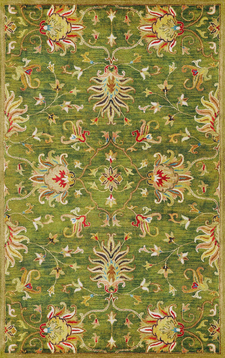 8' x 11' Wool Floral Handmade Area Rug - Green And Ivory