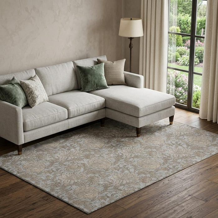10' X 14' Floral Washable Area Rug With UV Protection (655794) - Gray / Silver
