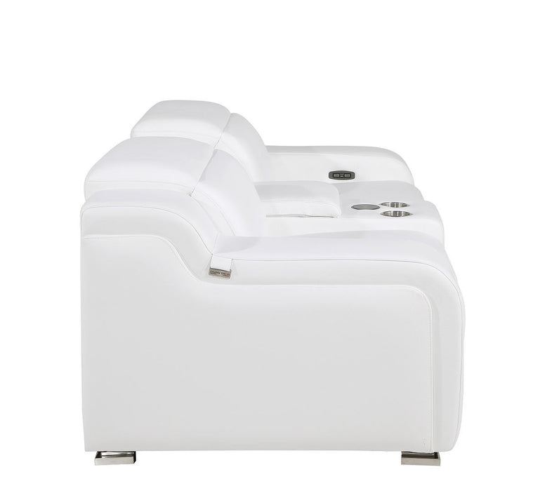 Italian Leather Power Reclining Loveseat With Storage (633754) - White / Silver