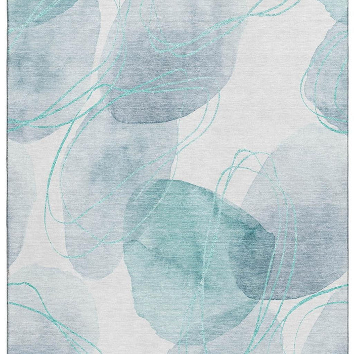 10' X 14' Abstract Washable Area Rug With UV Protection (648442) - Teal / Ivory