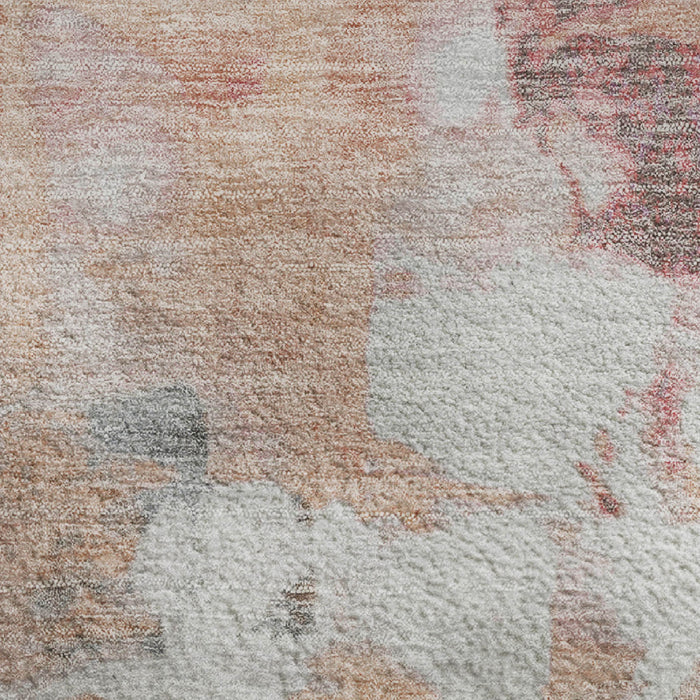 10' X 14' Abstract Washable Area Rug With UV Protection (709938) - Salmon / Ivory / Brown