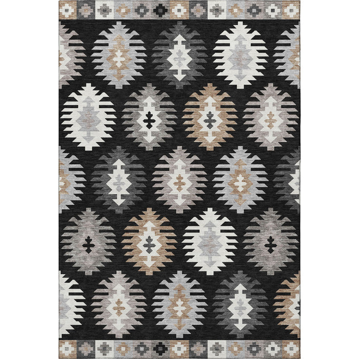 10' X 14' Southwestern Washable Area Rug With UV Protection (677609) - Black / Ivory / Gray