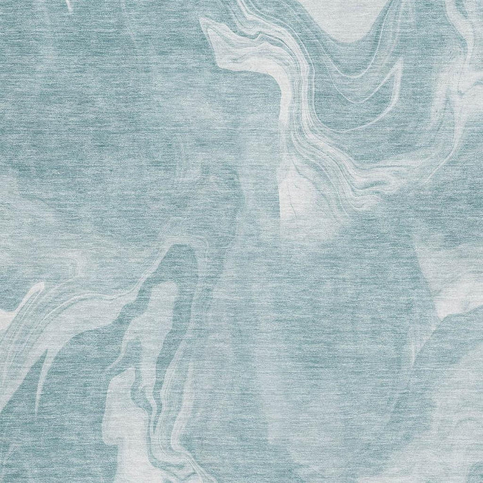 9' X 12' Abstract Washable Area Rug With UV Protection - Teal And Ivory