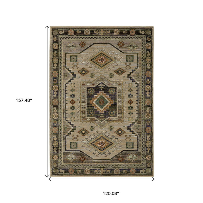 10' X 13' Tribal Area Rug - Gray And Green