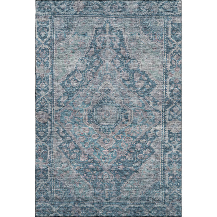 10' X 14' Oriental Washable Area Rug With UV Protection (700529) - Denim Blue / Gray