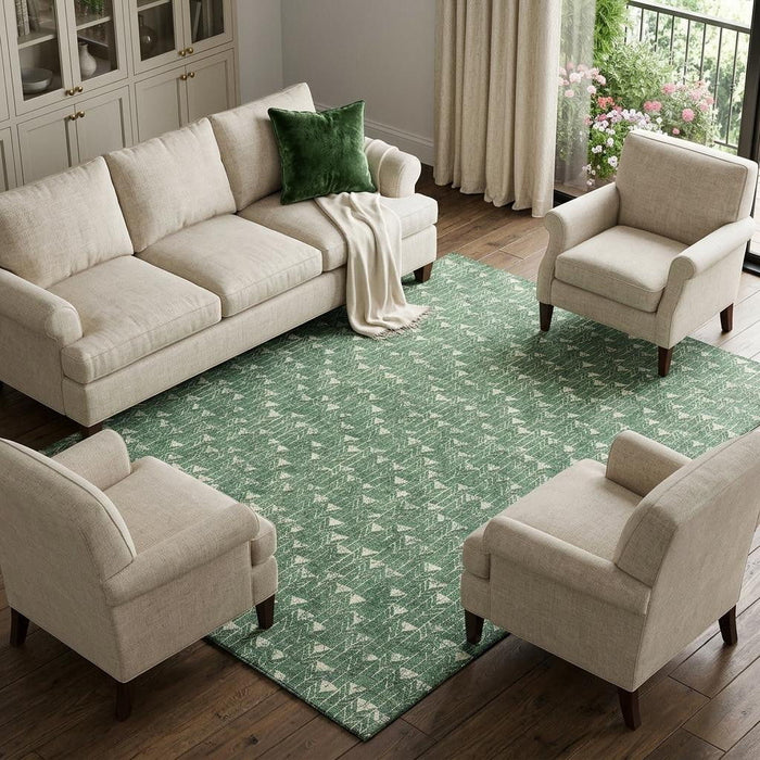 10' X 14' Geometric Washable Area Rug With UV Protection (647098) - Green / Ivory