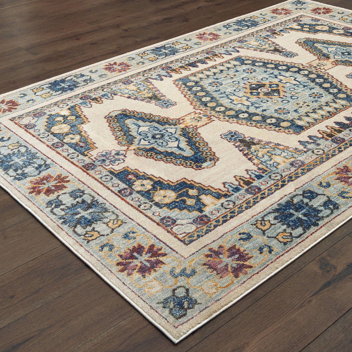 10' x 13' Oriental Power Loom Stain Resistant Area Rug - Ivory And Blue