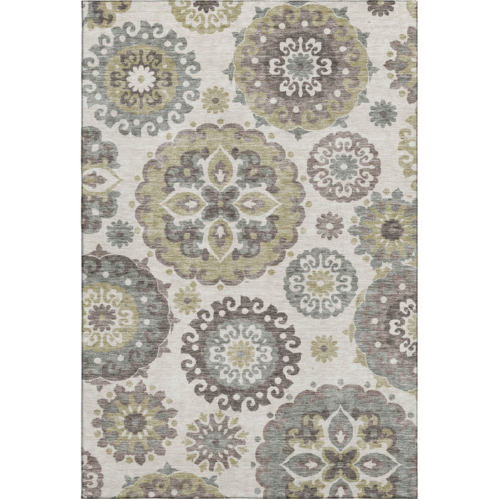 10' X 14' Medallion Washable Area Rug With UV Protection - Beige And Brown
