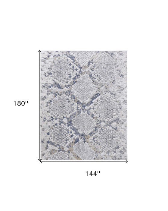 12' x 15' Floral Power Loom Area Rug - Gray Silver And Blue