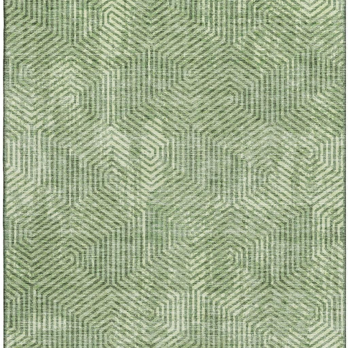 10' X 14' Geometric Washable Area Rug With UV Protection (672500) - Green / Ivory