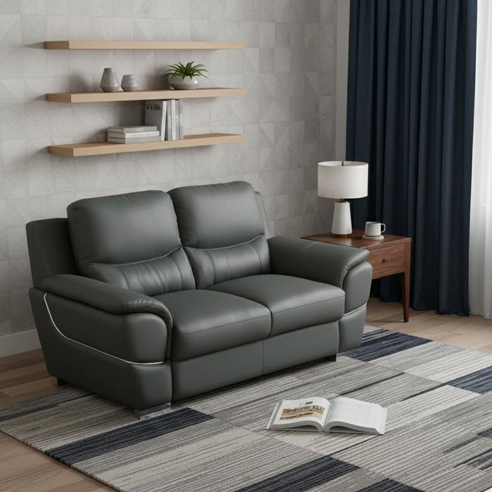 Faux Leather Love Seat - Gray / Silver