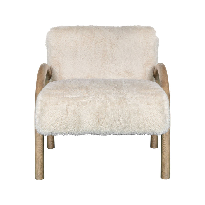 30" Modern Faux Fur And Wood Arm Chair - Beige