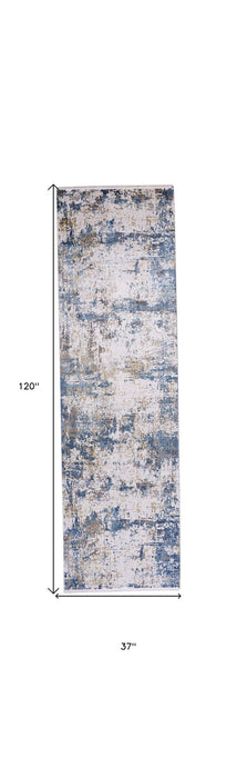 10' Abstract Power Loom Runner Rug With Fringe - Ivory