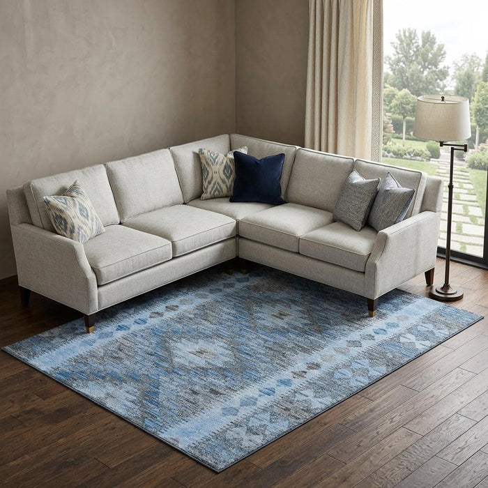 10' X 14' Geometric Washable Area Rug With UV Protection (691842) - Navy Blue / Gray / Silver