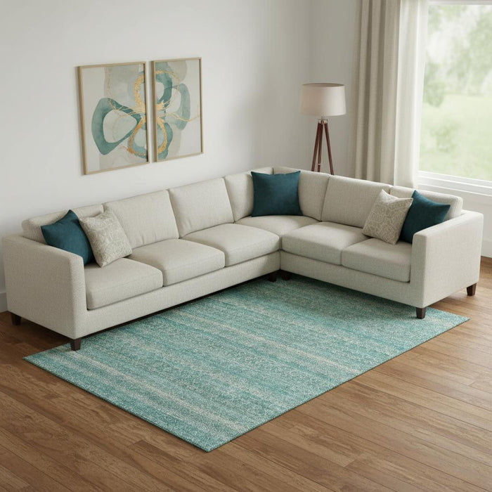10' X 14' Striped Washable Area Rug With UV Protection (718043) - Teal / Beige