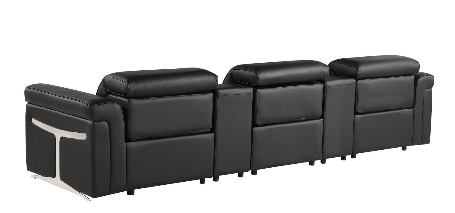 Top Grain Leather Reclining Metal USB Sofa (720365) - Black