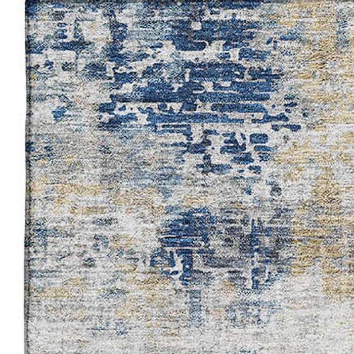 9' X 12' Abstract Washable Area Rug With UV Protection - Blue / Ivory