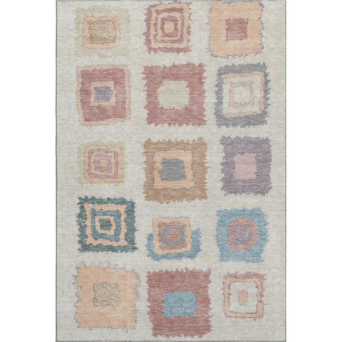 10' X 14' Geometric Washable Area Rug With UV Protection (711017) - Peach / Ivory / Blue