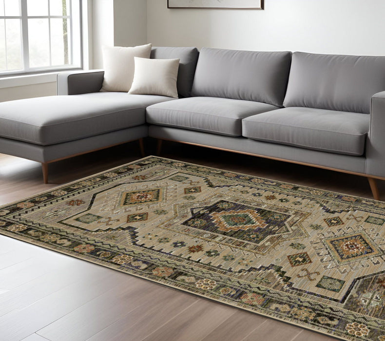 10' X 13' Tribal Area Rug - Gray And Green