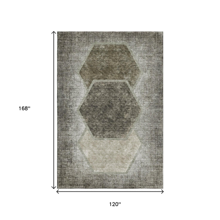 10' X 14' Geometric Washable Area Rug With UV Protection (655902) - Taupe / Brown