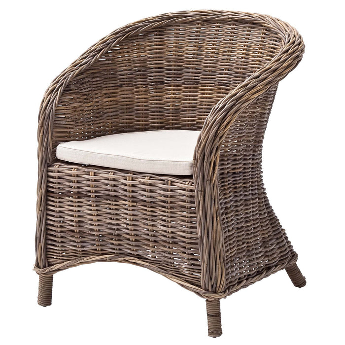 Round Wicker Club Armchairs With Seat Cushion (Set of 2) - Natural