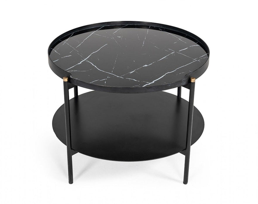 Modern Marble Painted Round Metal Coffee Table - Black