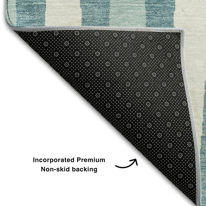 10' X 14' Geometric Washable Area Rug With UV Protection (670087) - Teal / Ivory