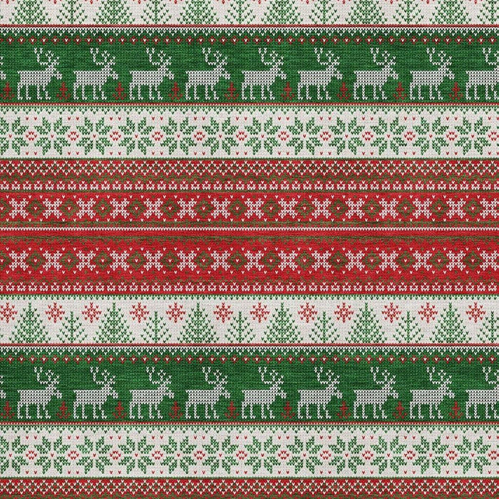 10' X 14' Abstract Geometric Washable Area Rug With UV Protection (701912) - Red / Green / Ivory